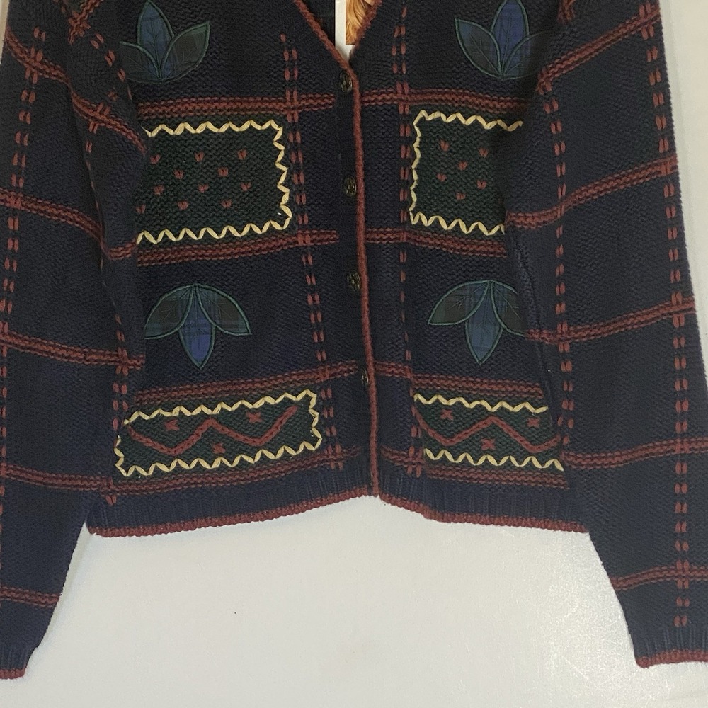 Kathy Ireland Cardigan Womens Small Blue Multi Floral Embroidered Granny Y2K 90s - Picture 3 of 16